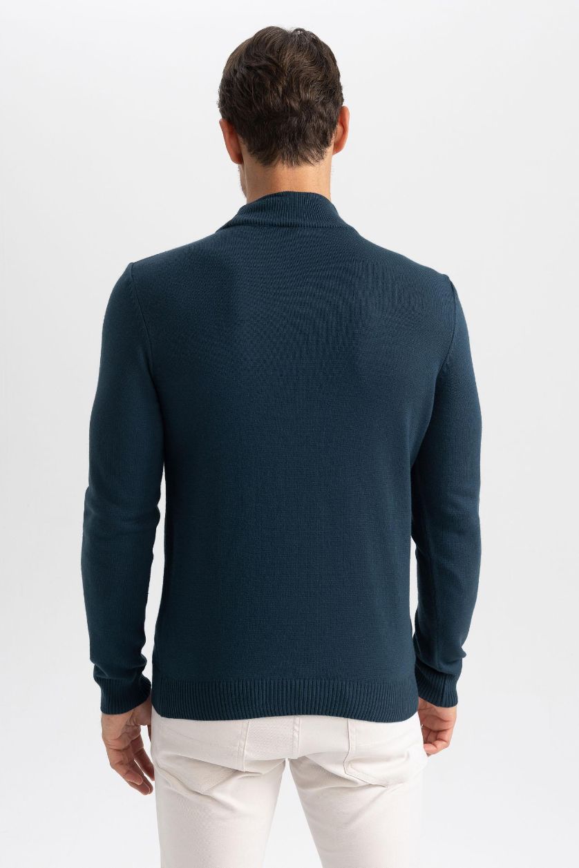 HOMME Vert Pull Slim à col roulé