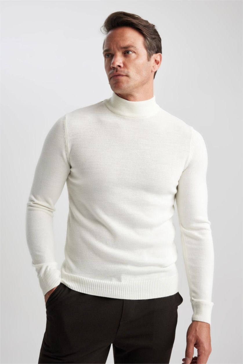 رجال بيج فاتح Slim Fit Knitwear Pullover
