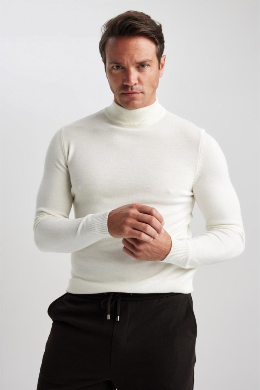 رجال بيج فاتح Slim Fit Knitwear Pullover