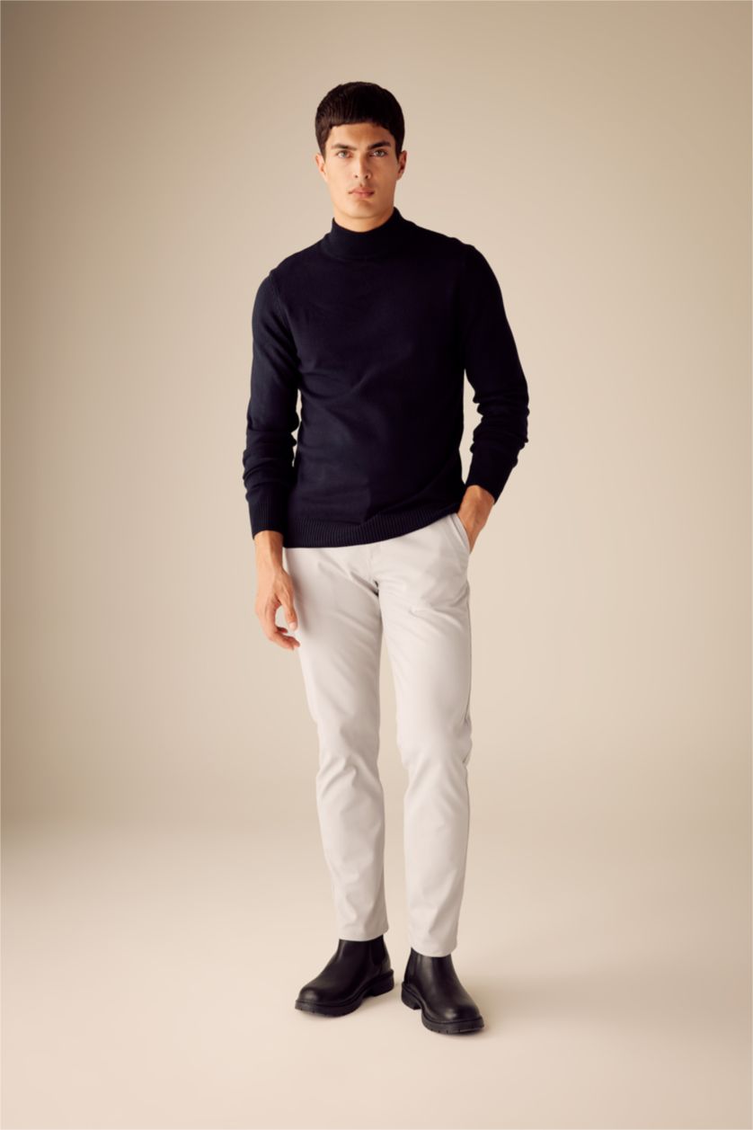 HOMME Marin Pull Slim à col roulé