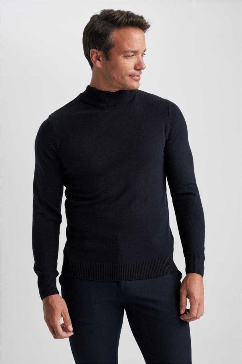 HOMME Marin Pull Slim à col roulé