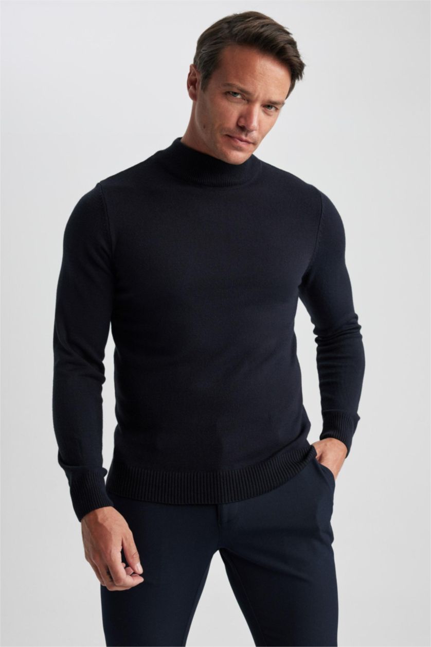 HOMME Marin Pull Slim à col roulé