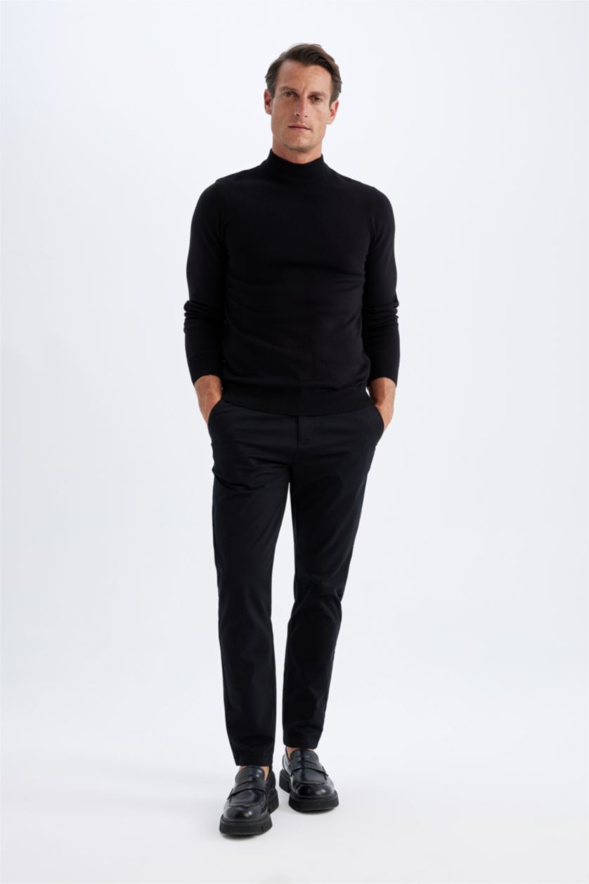 MAN Black Black Slim Fit Half Turtleneck Basic Knitted Pullover