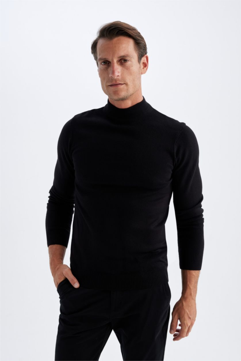 MAN Black Black Slim Fit Half Turtleneck Basic Knitted Pullover