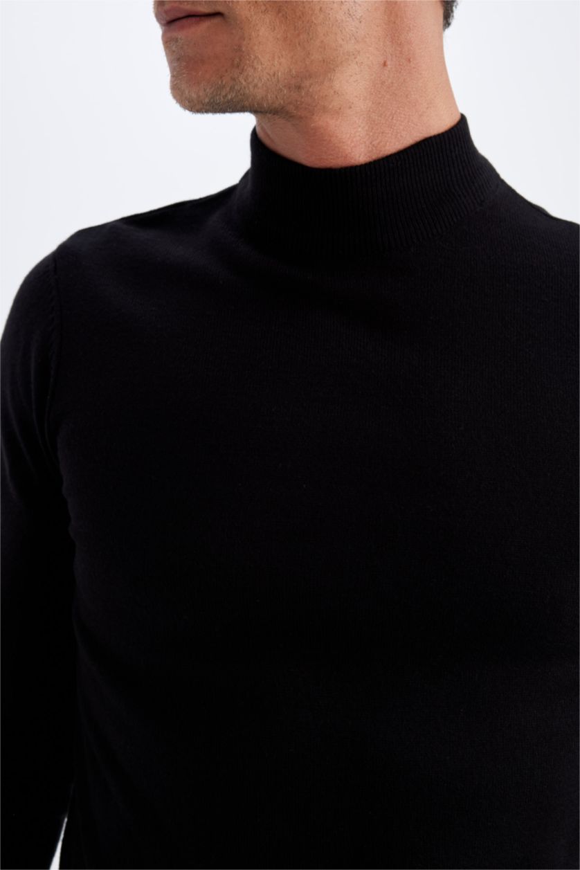 MAN Black Black Slim Fit Half Turtleneck Basic Knitted Pullover