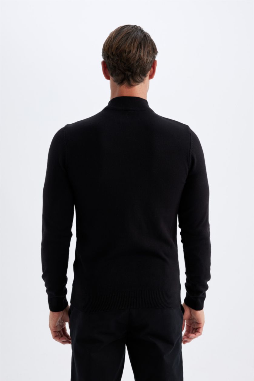 MAN Black Black Slim Fit Half Turtleneck Basic Knitted Pullover
