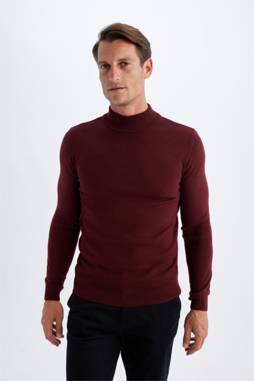 MAN Bordeaux Melange Boy Slim Fit Half Turtleneck Knitwear Pullover
