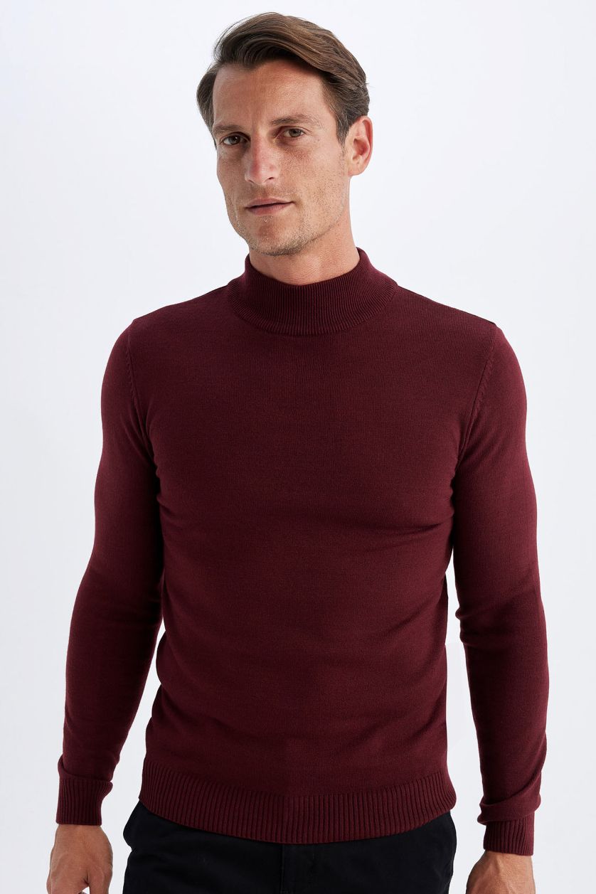 MAN Bordeaux Melange Boy Slim Fit Half Turtleneck Knitwear Pullover