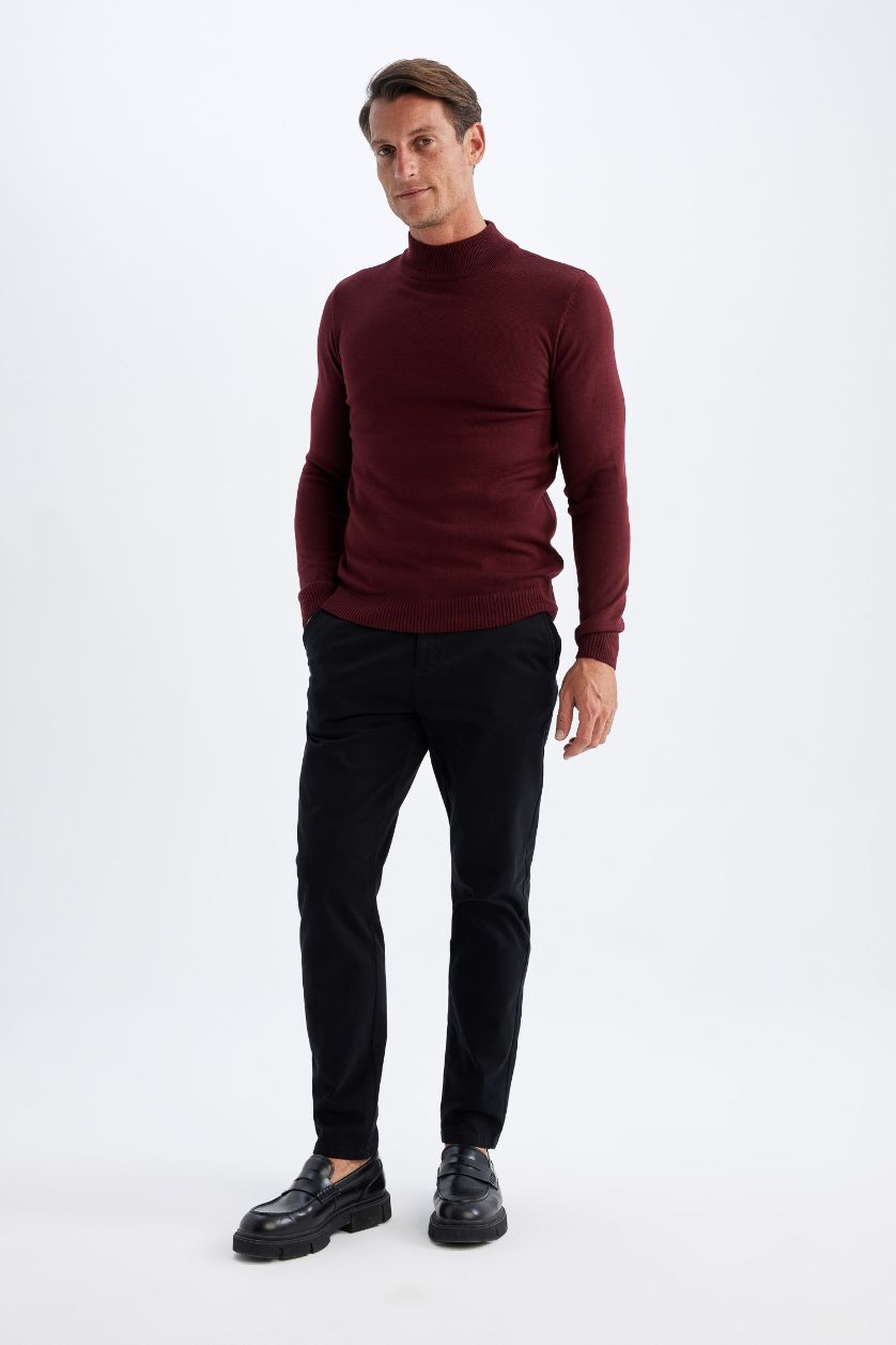 MAN Bordeaux Melange Boy Slim Fit Half Turtleneck Knitwear Pullover
