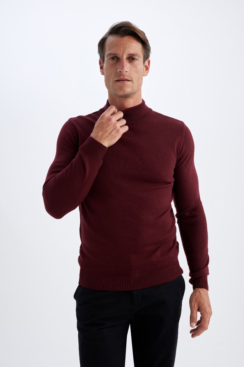 MAN Bordeaux Melange Boy Slim Fit Half Turtleneck Knitwear Pullover