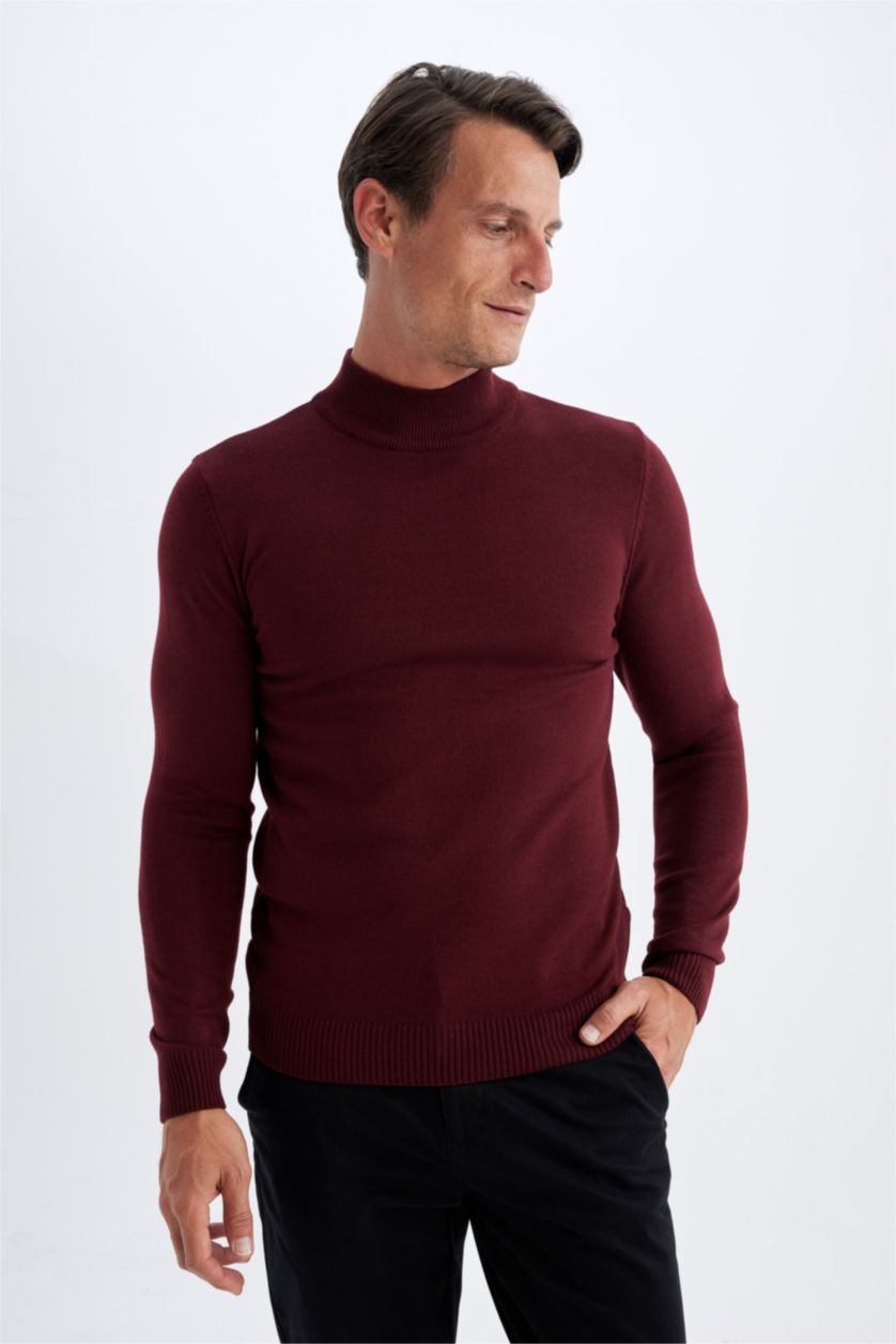 MAN Bordeaux Melange Boy Slim Fit Half Turtleneck Knitwear Pullover