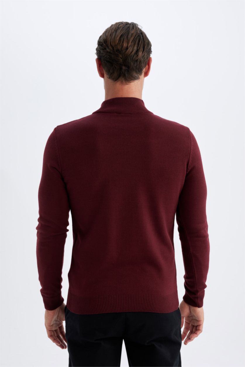 MAN Bordeaux Melange Boy Slim Fit Half Turtleneck Knitwear Pullover
