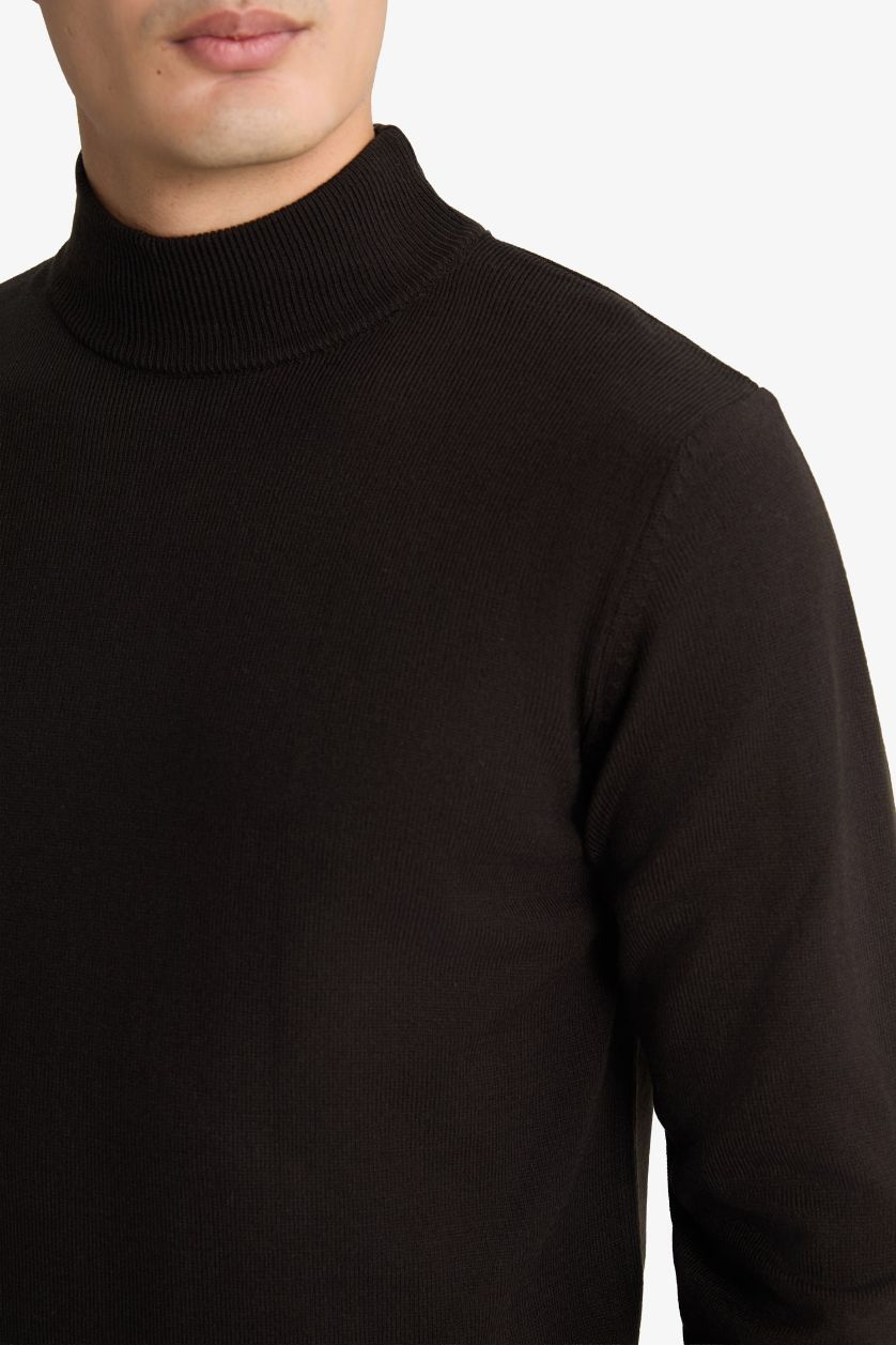 Мужчины Коричневый Свитер Slim Fit с горловиной-стойкой