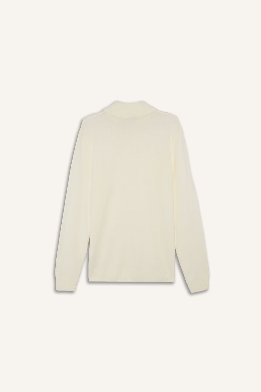 Erkek Ekru Slim Fit Dar Kesim Balıkçı Yaka Basic Düz Triko Kazak