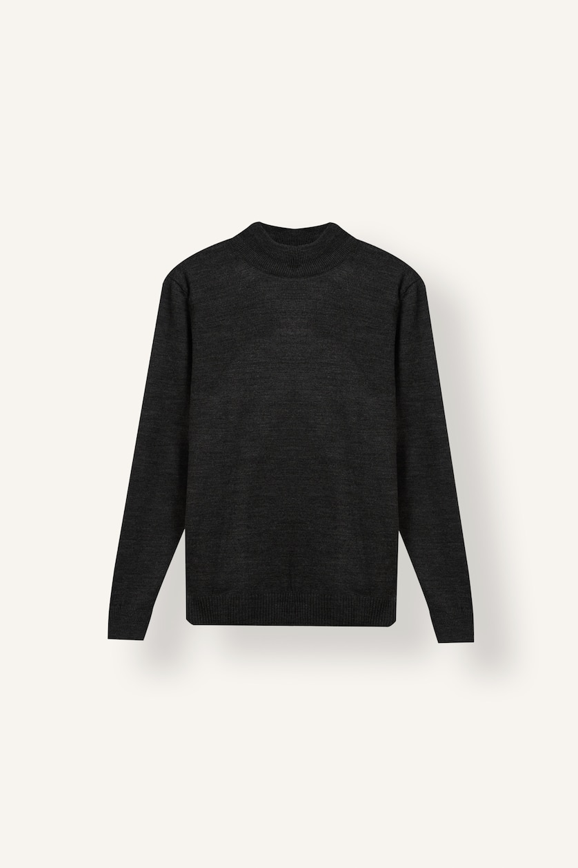 Erkek Antasit Melanj Slim Fit Yarım Balıkçı Yaka Basic Triko Kazak