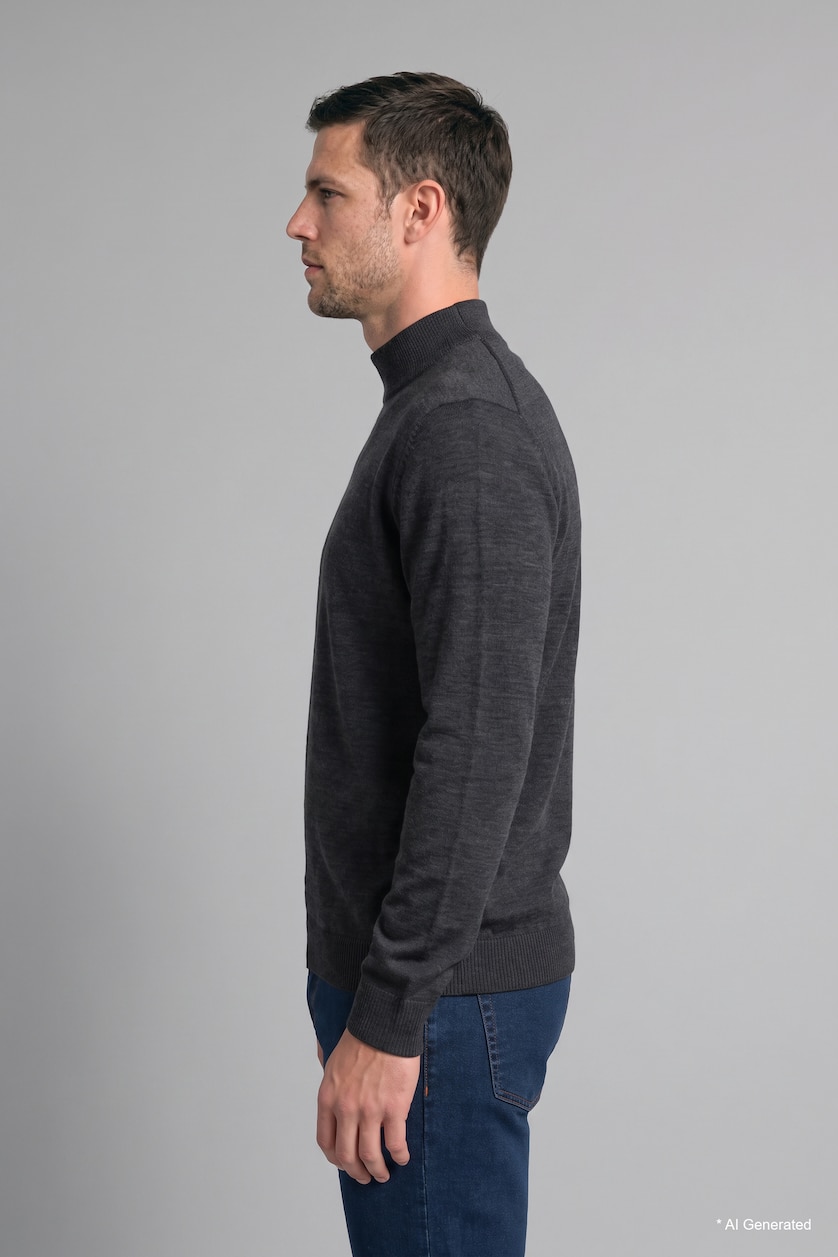 MESHKUJ Anthracite Melange Slim Fit Mock Neck Basic Knitted Sweater