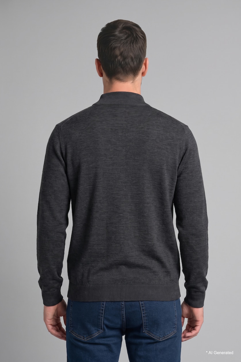 MESHKUJ Anthracite Melange Slim Fit Mock Neck Basic Knitted Sweater