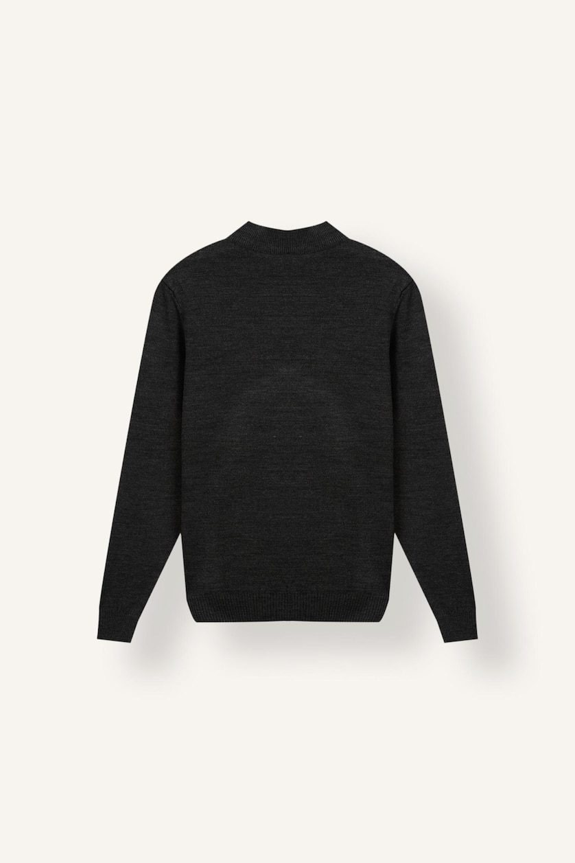 MESHKUJ Anthracite Melange Slim Fit Mock Neck Basic Knitted Sweater