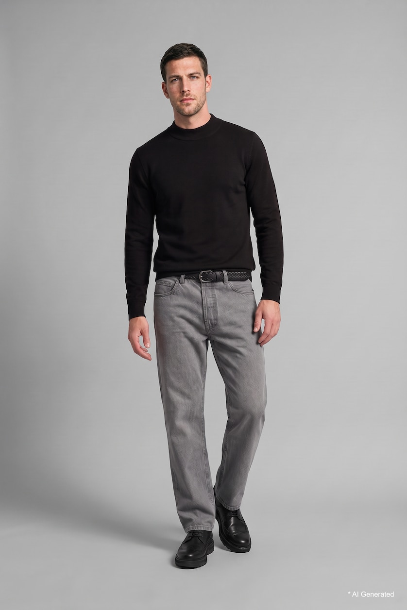 MESHKUJ Brown Slim Fit Mock Neck Basic Knit Pullover
