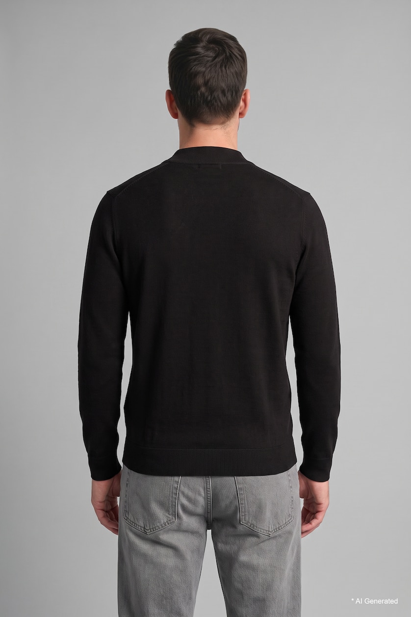 MESHKUJ Brown Slim Fit Mock Neck Basic Knit Pullover