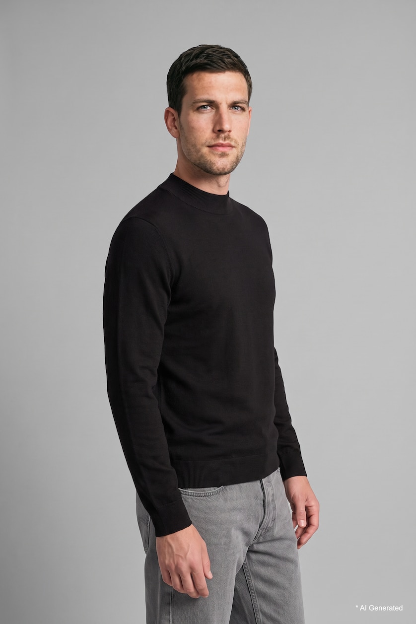 MESHKUJ Brown Slim Fit Mock Neck Basic Knit Pullover