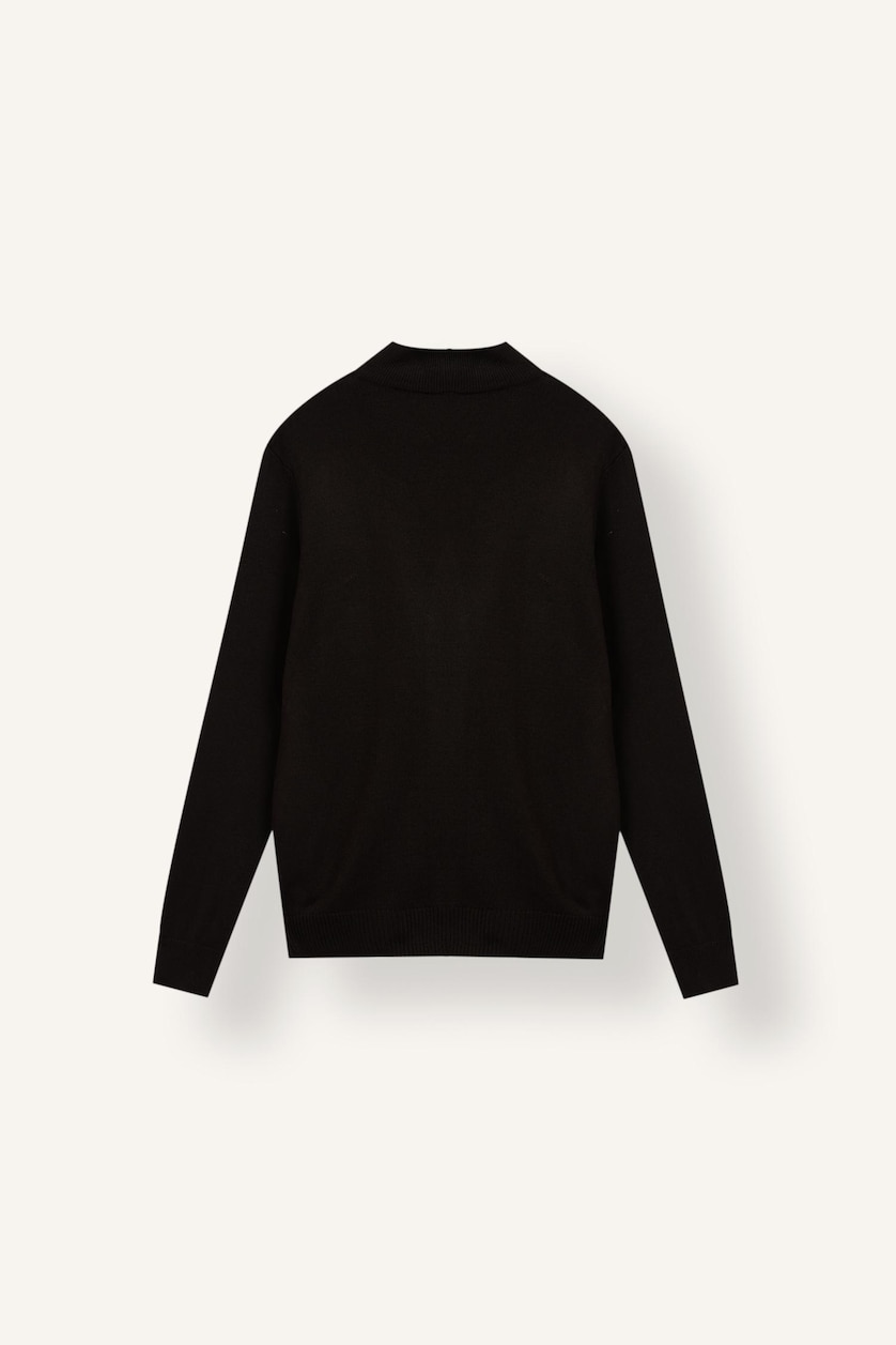 MESHKUJ Brown Slim Fit Mock Neck Basic Knit Pullover