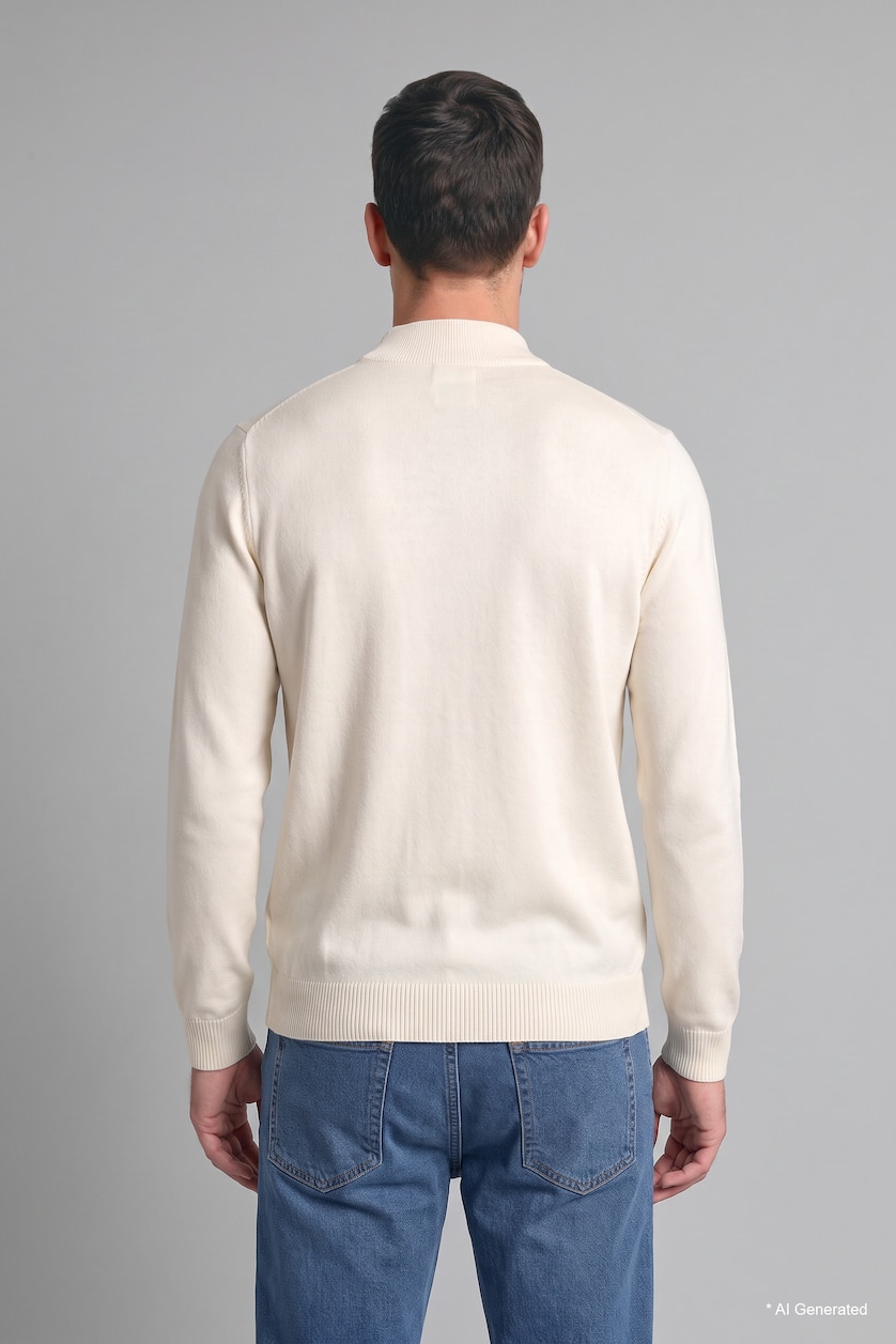 Erkek Ekru Slim Fit Yarım Balıkçı Yaka Basic Triko Kazak