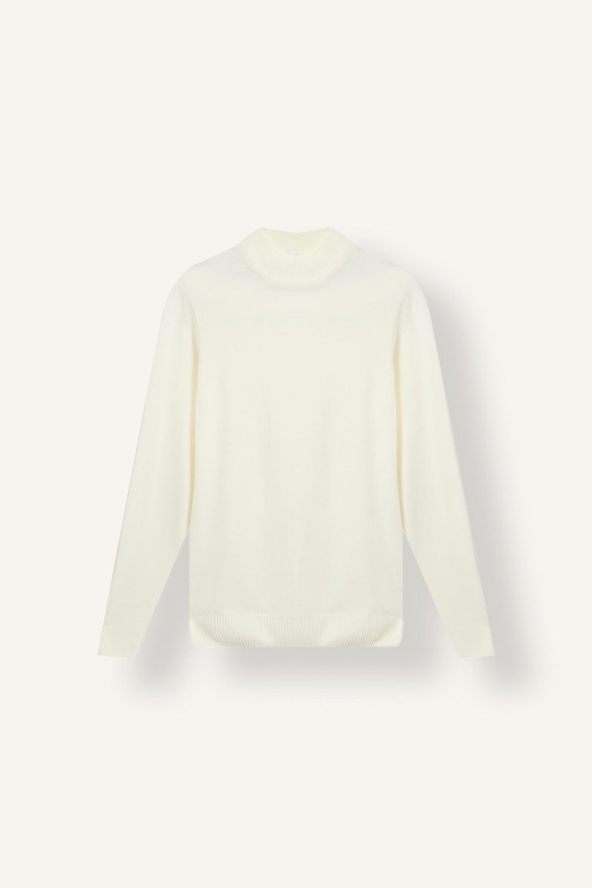 Erkek Ekru Slim Fit Yarım Balıkçı Yaka Basic Triko Kazak
