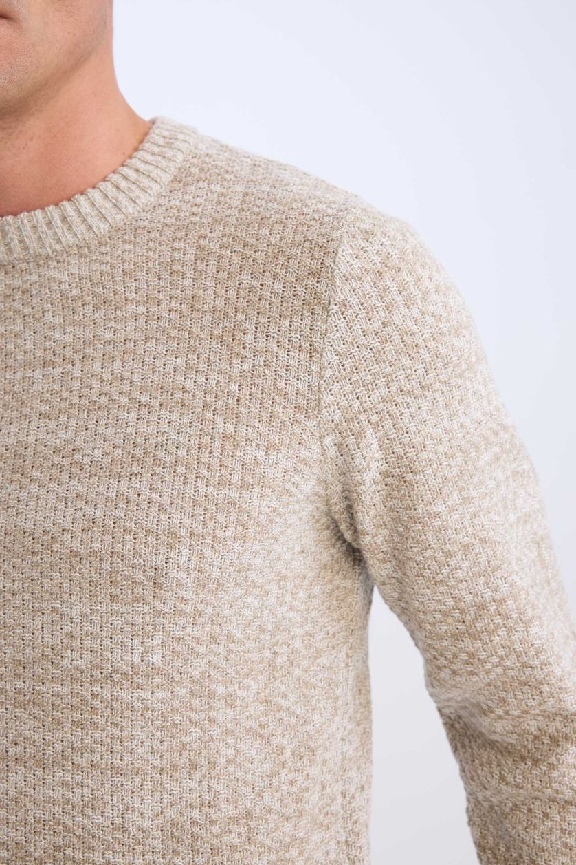 HOMME Beige Pull Tricot Coupe standard à Col rond
