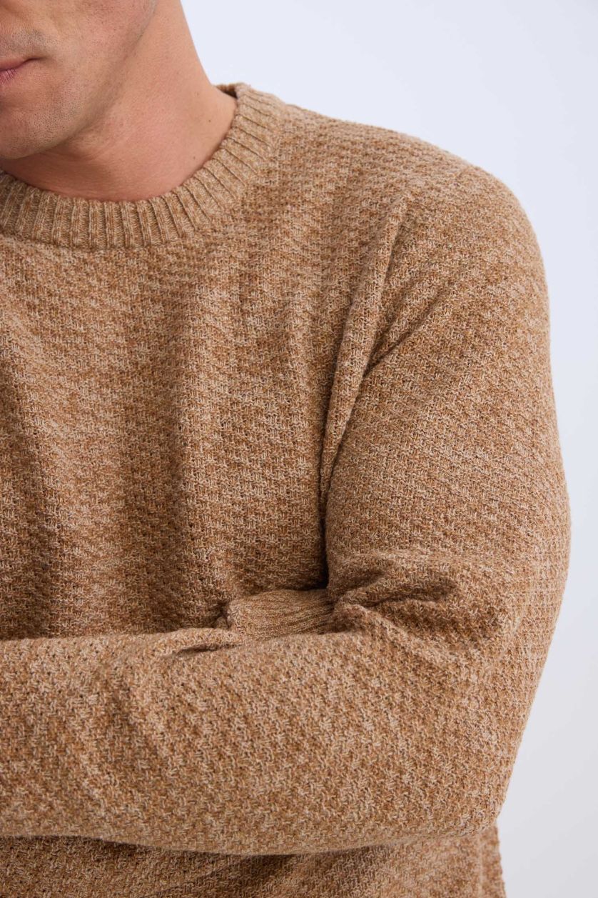 رجالي كامل بلوفر تريكو بيزك قصة عادية برقبة مستديرة