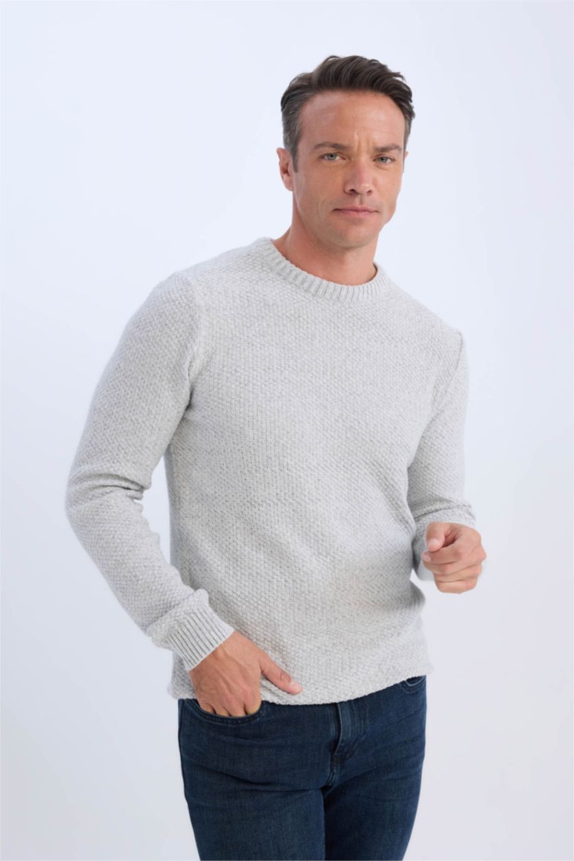 MAN Grey Melange Standard Fit Crew Neck Knitwear Pullover