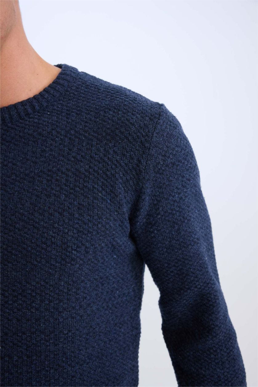 MAN NAVY Standard Fit Crew Neck Textured Basic Knitwear Pullover
