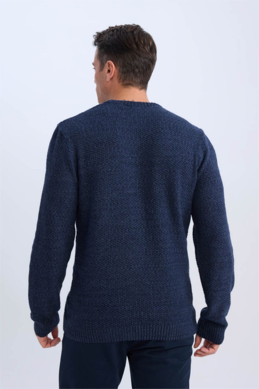 MAN NAVY Standard Fit Crew Neck Textured Basic Knitwear Pullover