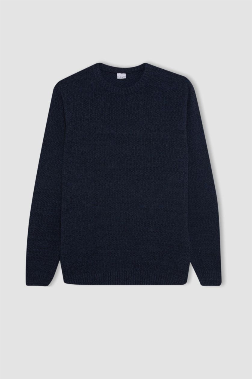 MAN NAVY Standard Fit Crew Neck Textured Basic Knitwear Pullover