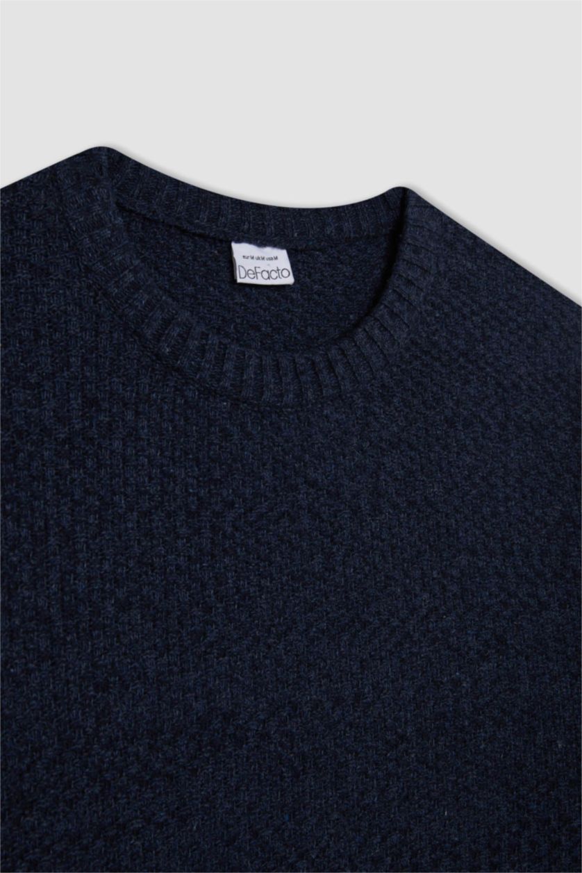 MAN NAVY Standard Fit Crew Neck Textured Basic Knitwear Pullover