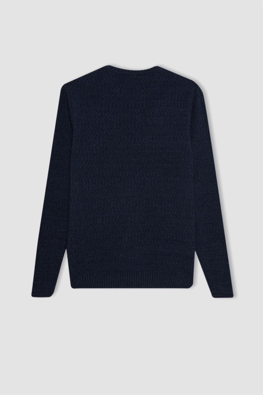 MAN NAVY Standard Fit Crew Neck Textured Basic Knitwear Pullover