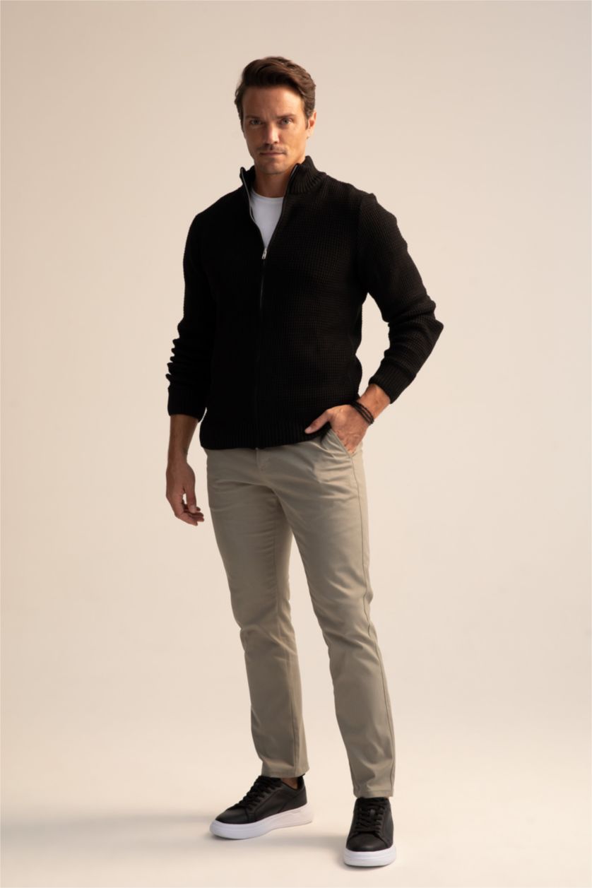 Erkek Siyah Regular Fıt Triko Hırka