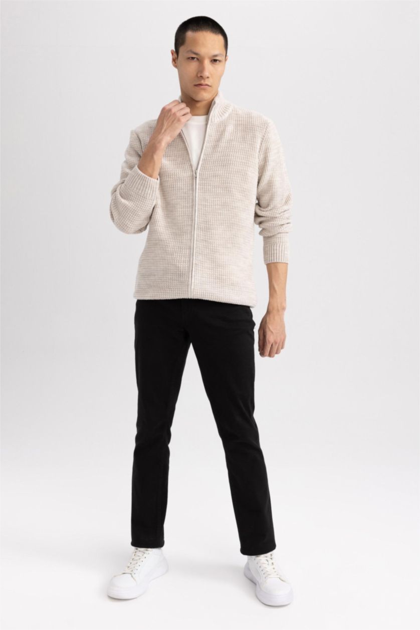 MAN Light Beige Melange Standard Fit Half Turtleneck Knitwear Cardigan