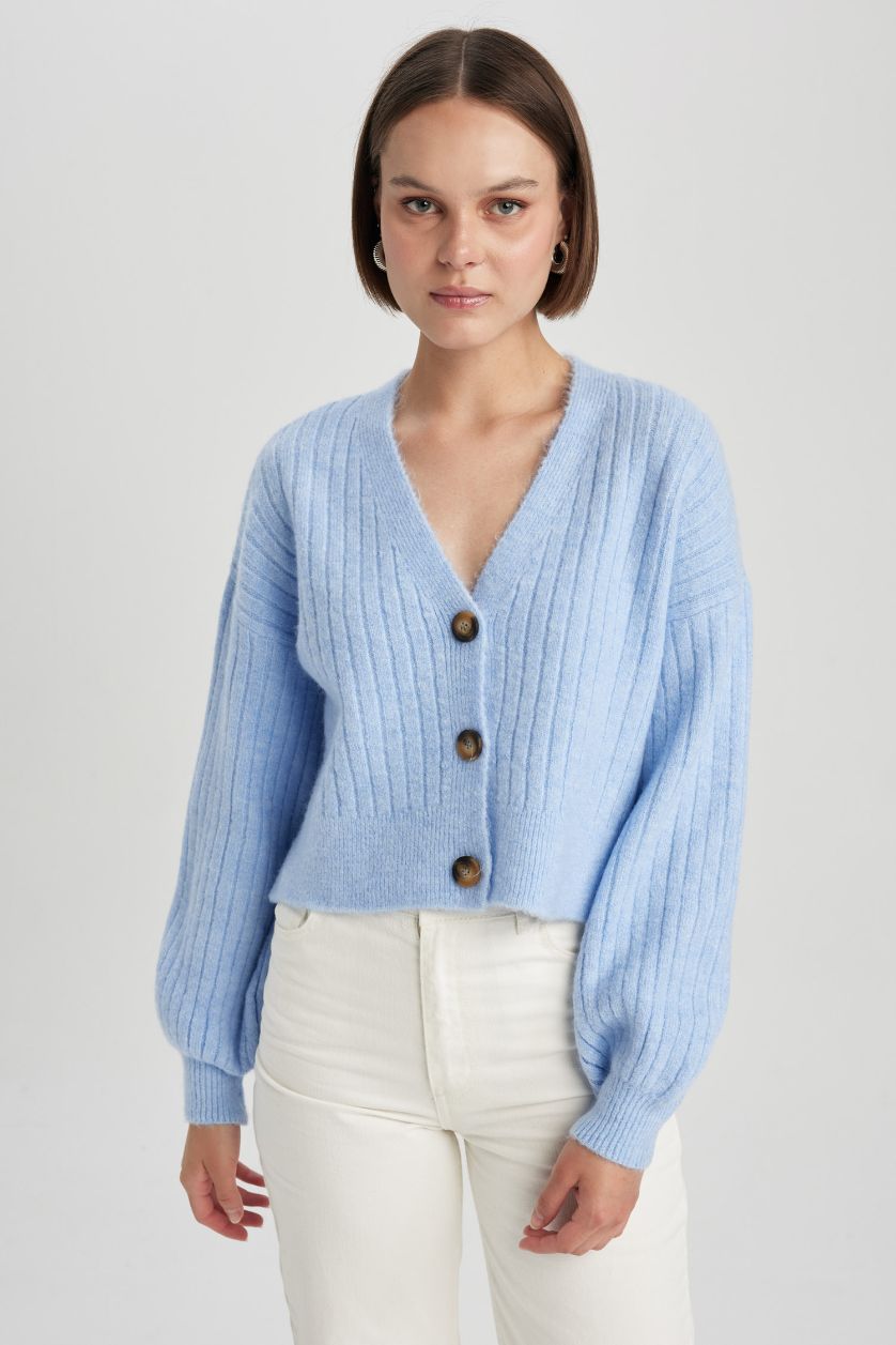 FEMME Bleu Cardigan en tricot Coupe Régulière Col En V