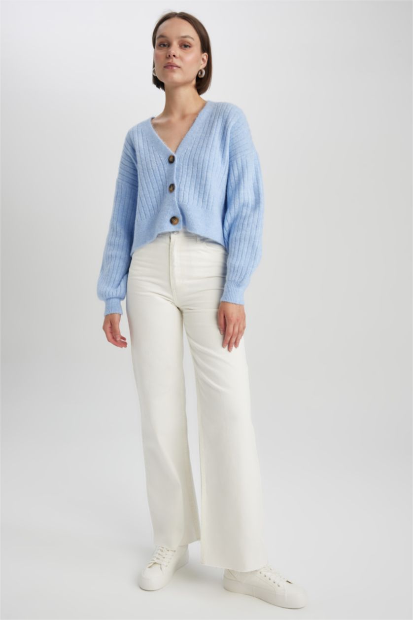 FEMME Bleu Cardigan en tricot Coupe Régulière Col En V