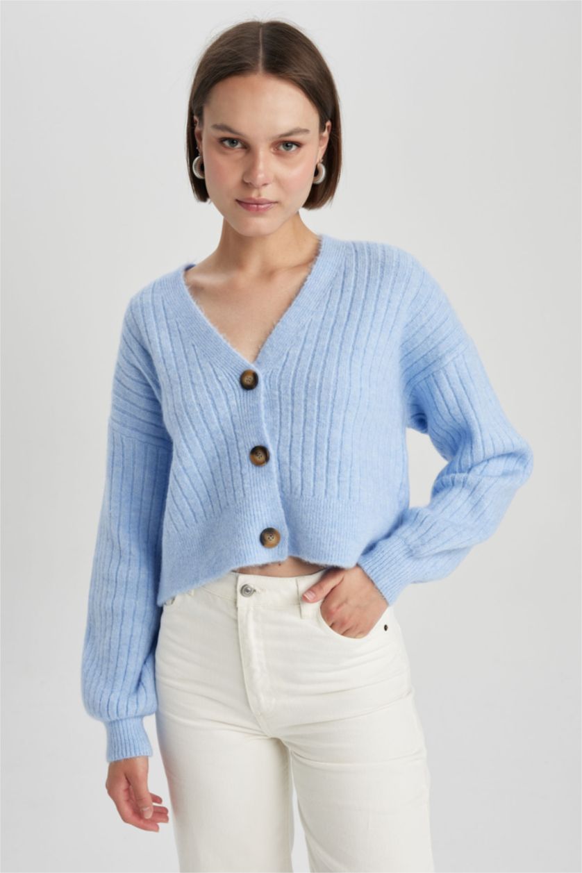 FEMME Bleu Cardigan en tricot Coupe Régulière Col En V