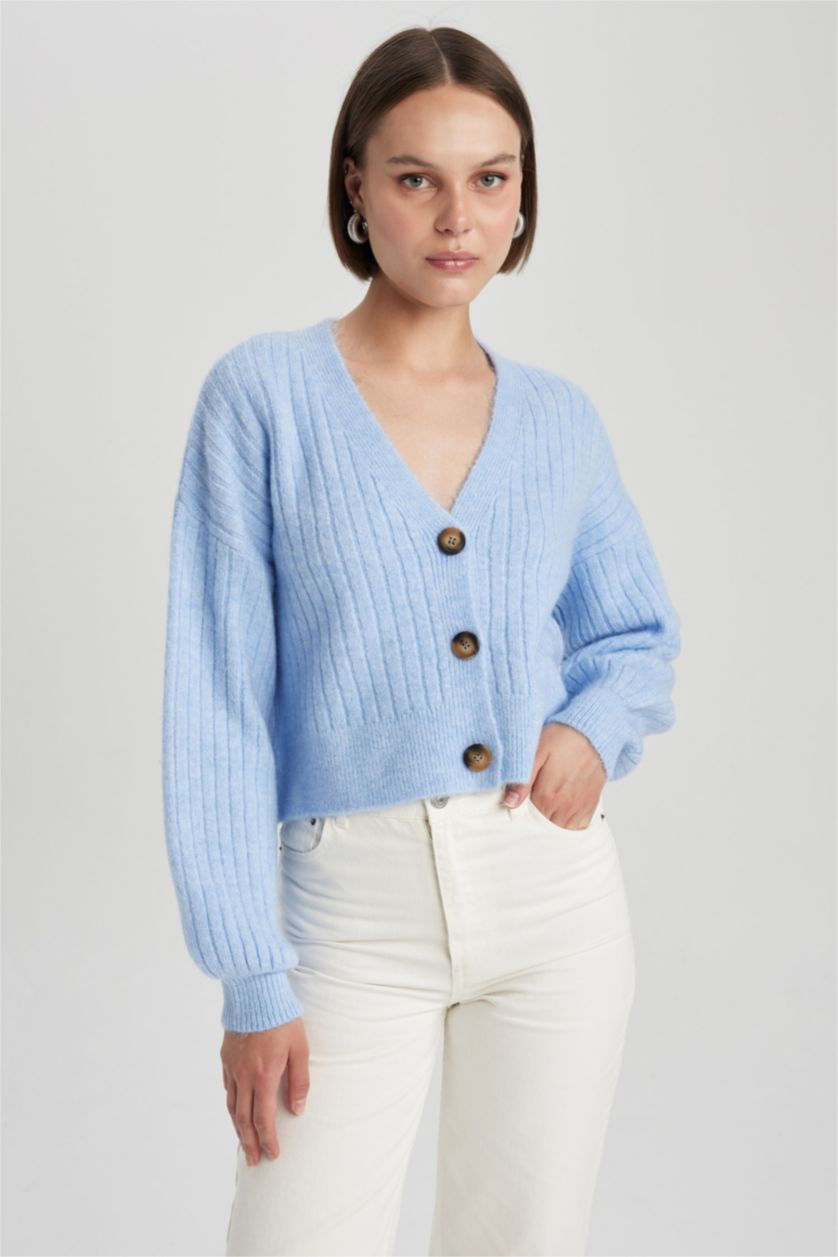 FEMME Bleu Cardigan en tricot Coupe Régulière Col En V