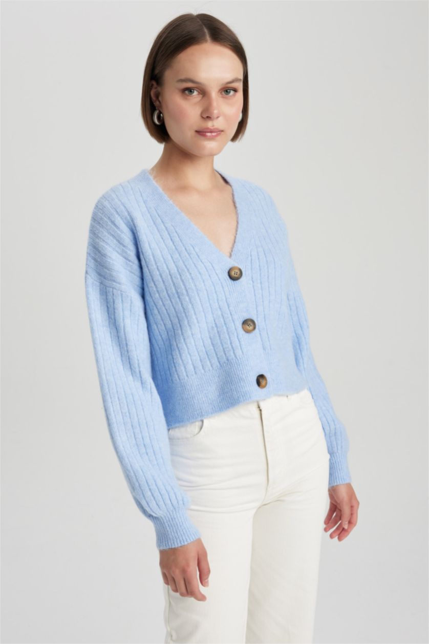 FEMME Bleu Cardigan en tricot Coupe Régulière Col En V