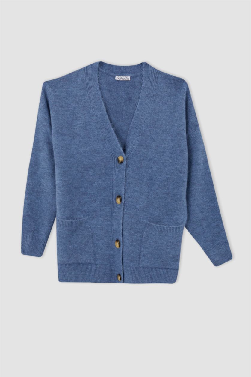 WOMAN Blue Oversize Fit V-Neck Cardigan
