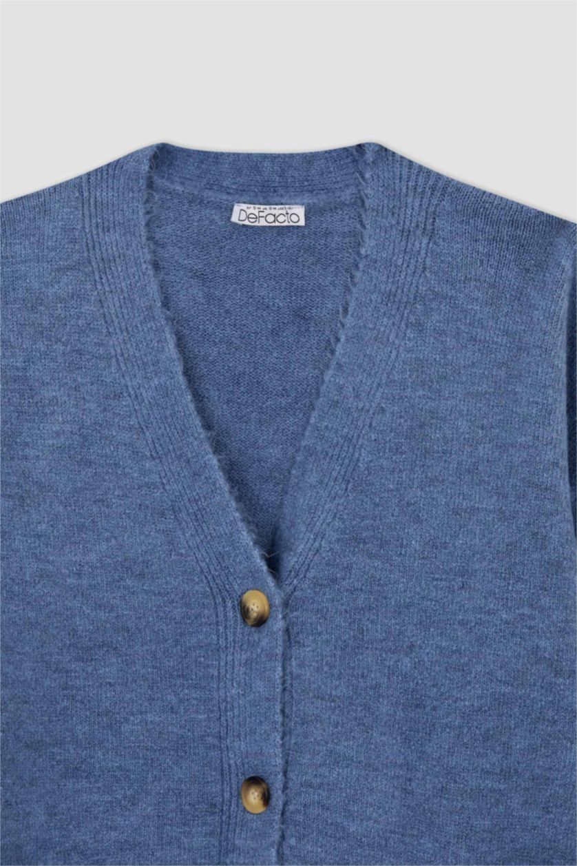 WOMAN Blue Oversize Fit V-Neck Cardigan