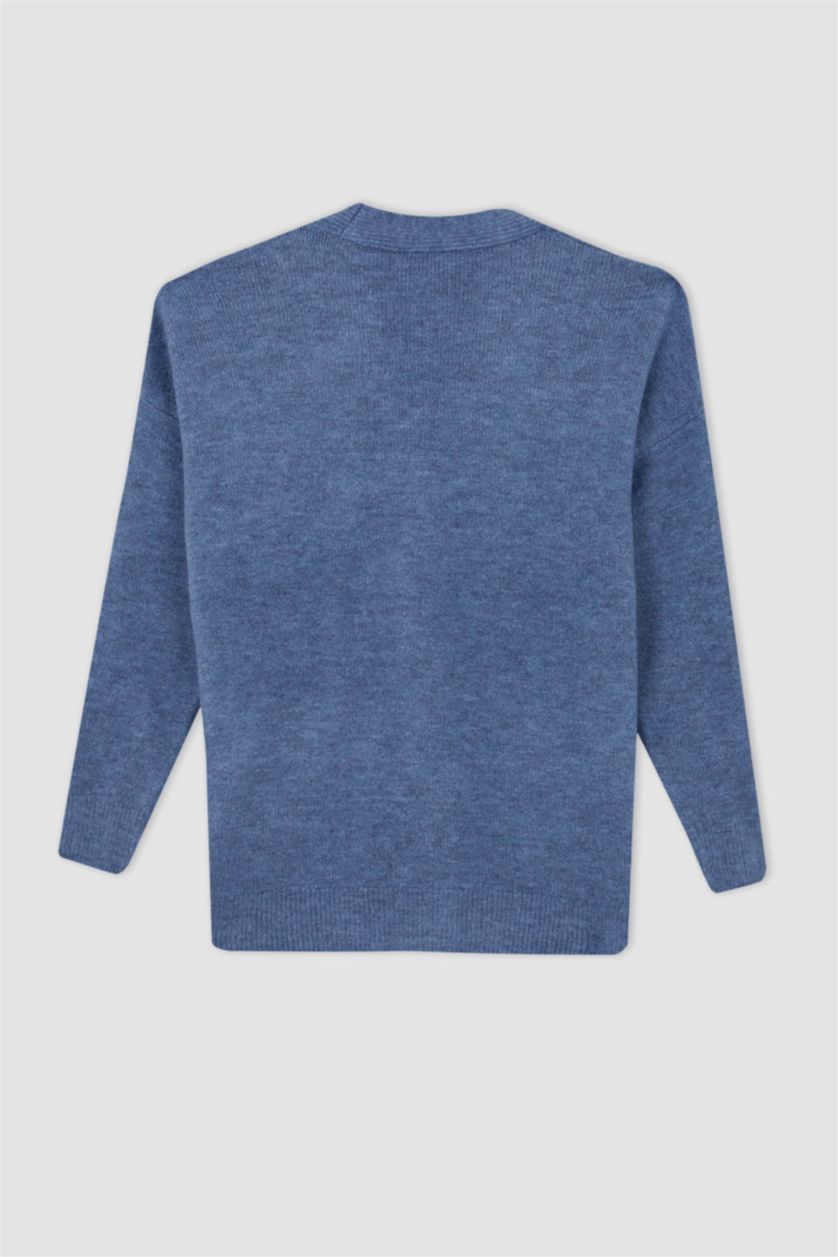 WOMAN Blue Oversize Fit V-Neck Cardigan