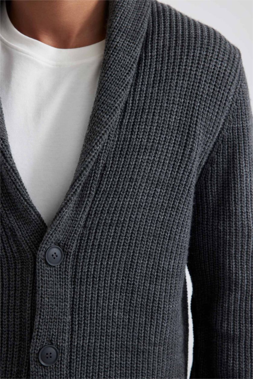 رجال أنثرا كارديجان تريكو قصة عادية برقبة شال