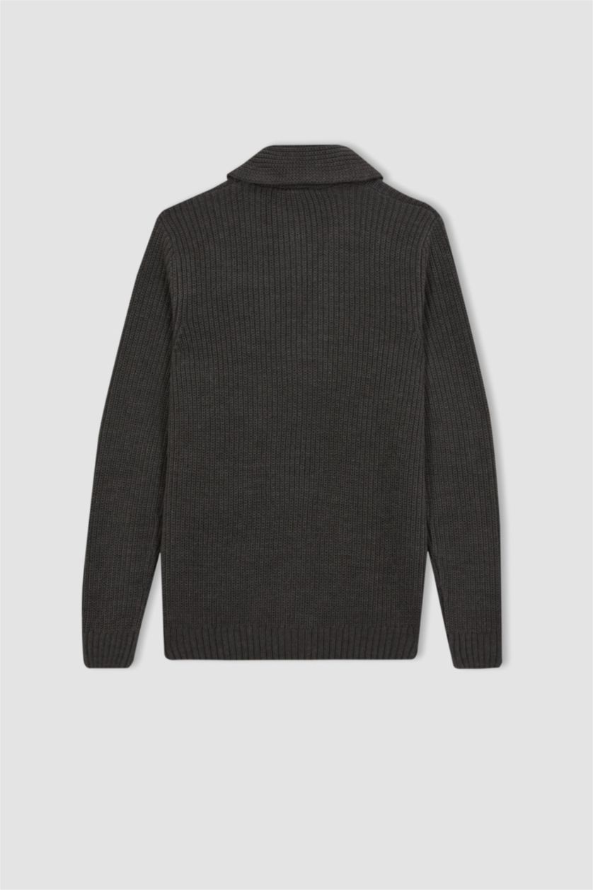 رجال أنثرا كارديجان تريكو قصة عادية برقبة شال