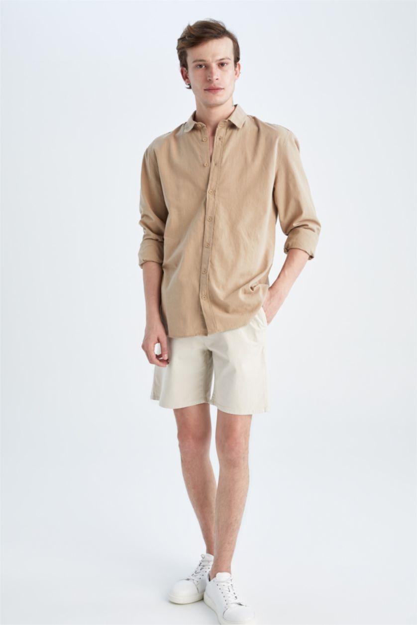 HOMME Beige Chemise slim à manches longues 100% coton