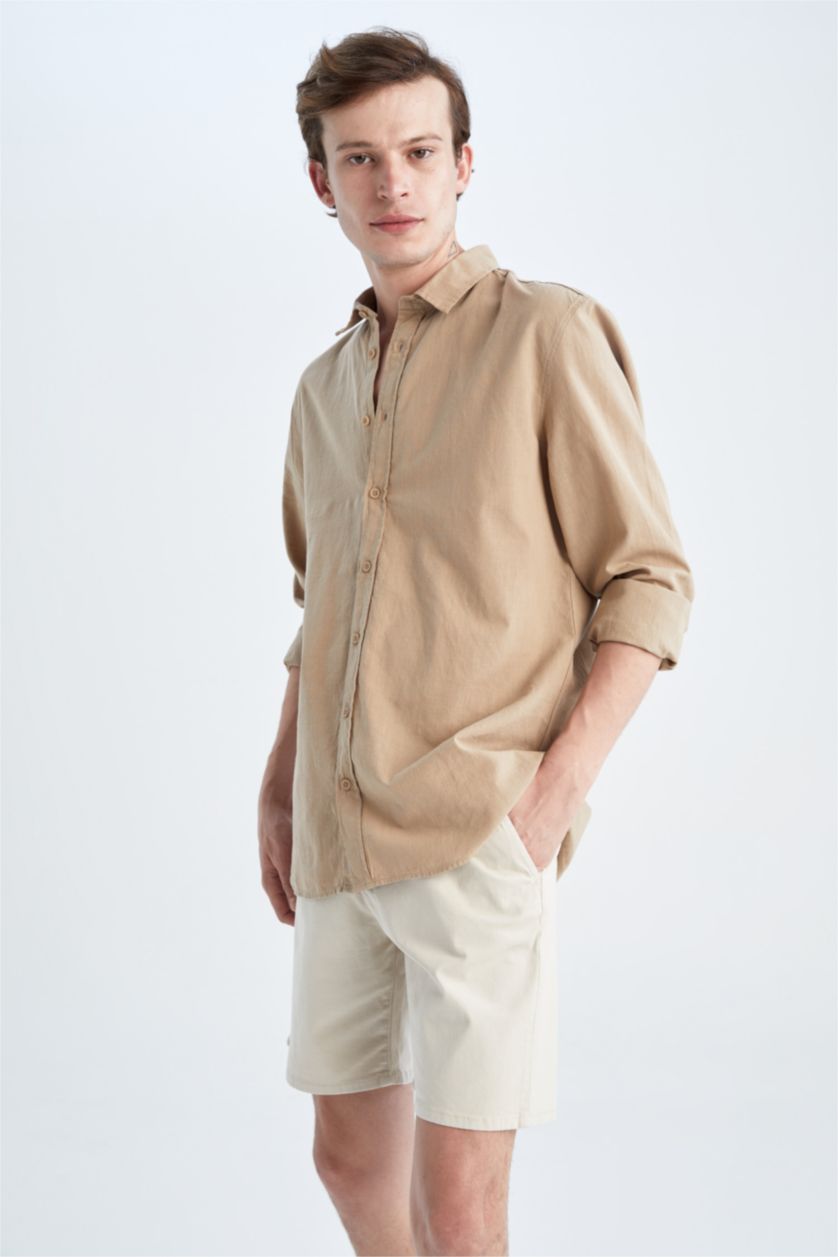 HOMME Beige Chemise slim à manches longues 100% coton